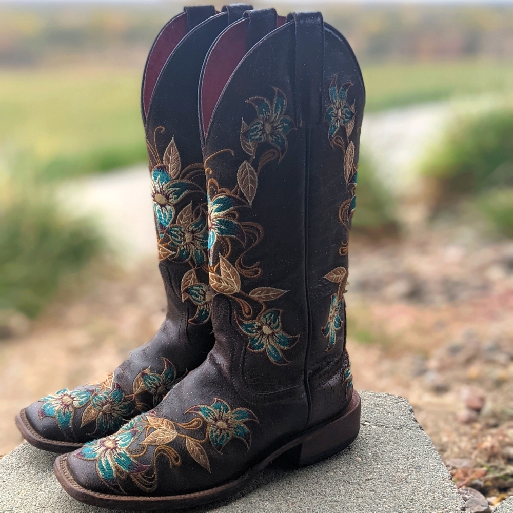 MACIE BEAN M9034 Glitterific brown leather floral embroidery cowgirl boots sz 6 - Picture 8 of 16